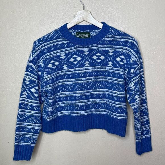 American Eagle Outfitters Sweaters - American Eagle Sweater Womens Medium Blue Knitted Long Sleeve Cropped Pullover
